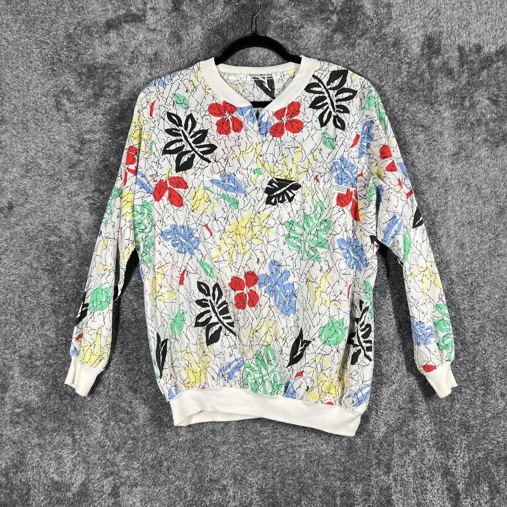 The Season Ticket Shirt Mens XL White Floral Henley Long Sleeve Cotton Jersey